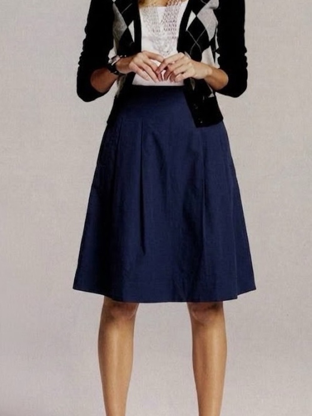 NWOT J.Crew Nicky Pleated A-line Navy Blue Cotton Skirt Pockets S 6 Preppy 10584